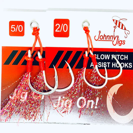Johnny Jigs - Red Feathered Twin Assist Hooks