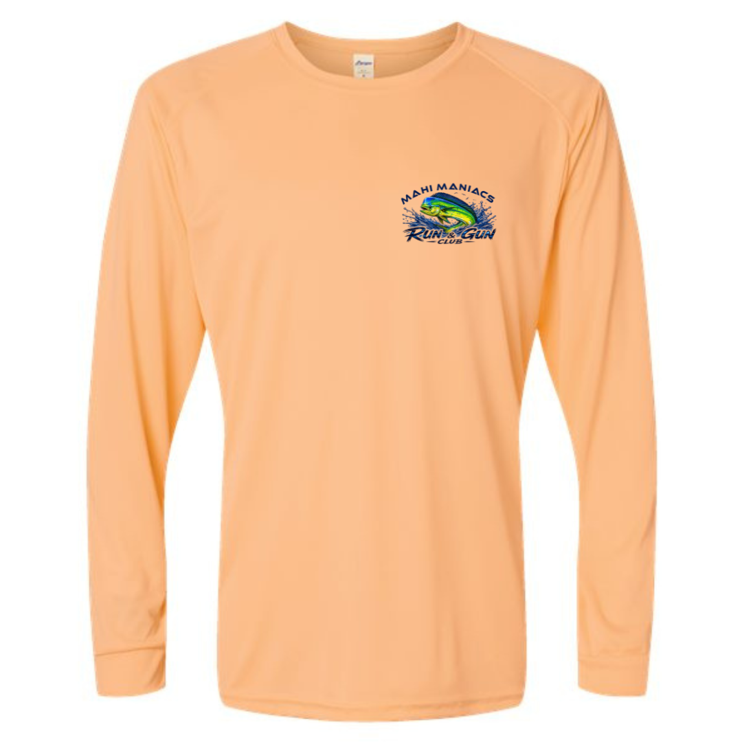 Mahi Maniacs - Run & Gun Mens Performance Long Sleeve UPF50 Fishing Shirt (Coral)