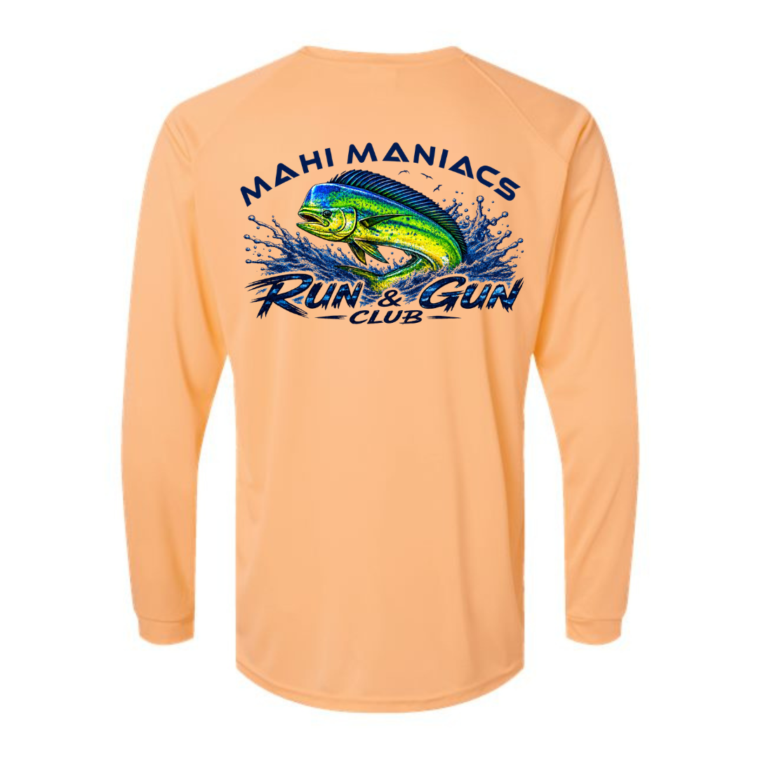 Mahi Maniacs - Run & Gun Mens Performance Long Sleeve UPF50 Fishing Shirt (Coral)