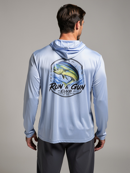 Mahi Maniacs - UPF-50 Performance Hoodie - Run & Gun Club Light Blue
