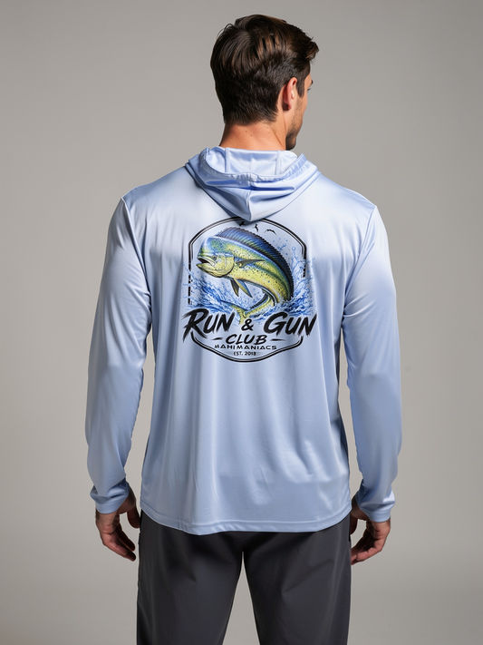 Mahi Maniacs - UPF-50 Performance Hoodie - Run & Gun Club Light Blue