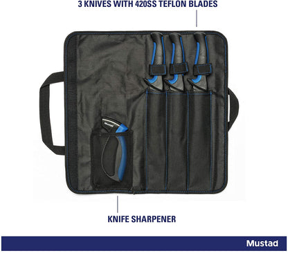 Mustad Filet 3 Knife Kit with Bag and Sharpener