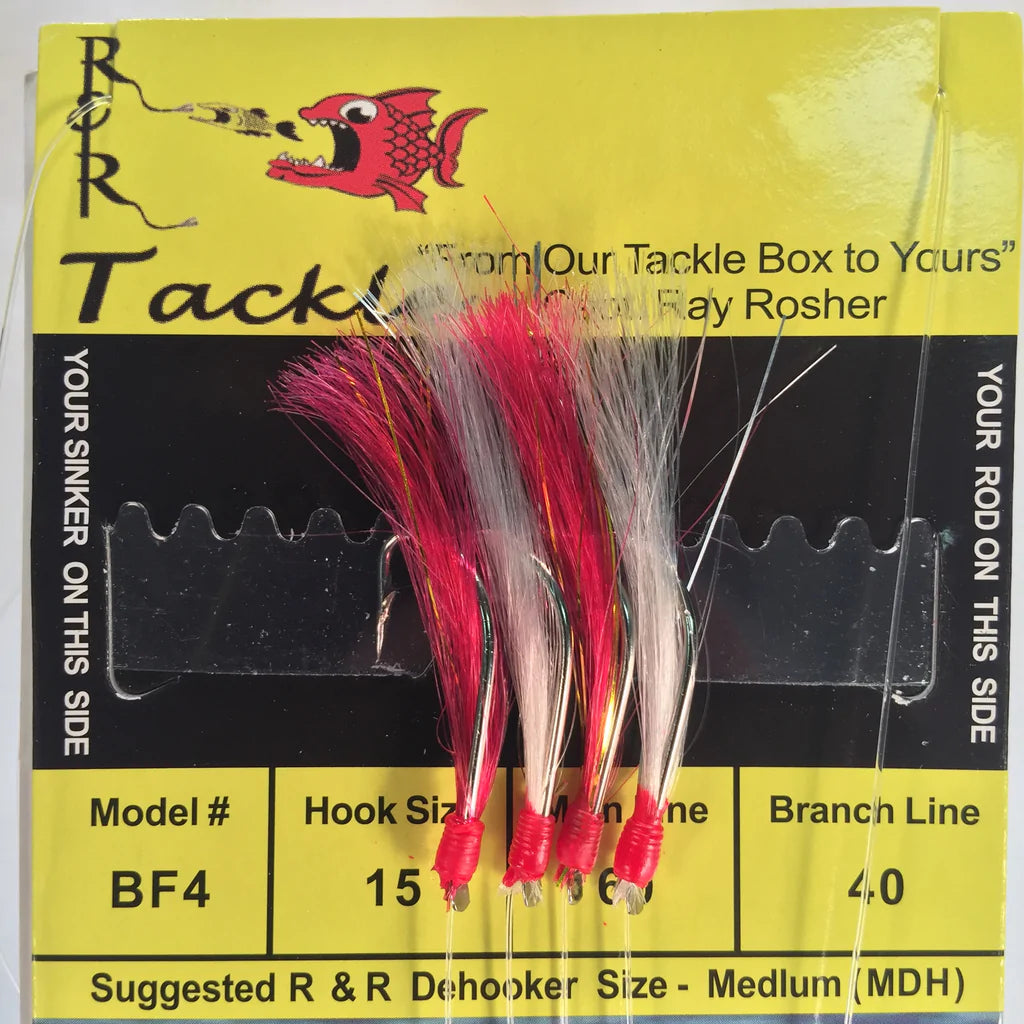R&R Tackle - BF4 BAIT RIG - 4 (SIZE 15) HOOKS WITH HOT PINK/WHITE NYLON FEATHERS