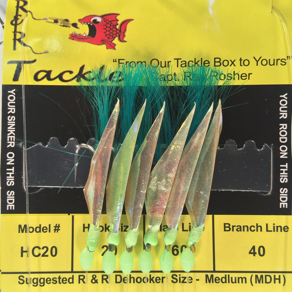 Hc20 R R&R Tackle - HC20 BAIT RIG- 6 (SIZE 20) HOOKS WITH GREEN NYLON & FISH ...
