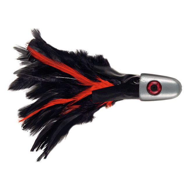 No Alibi NA-F19-1/2 Trolling Feather Lure, Black/Red Skirt, 1/2