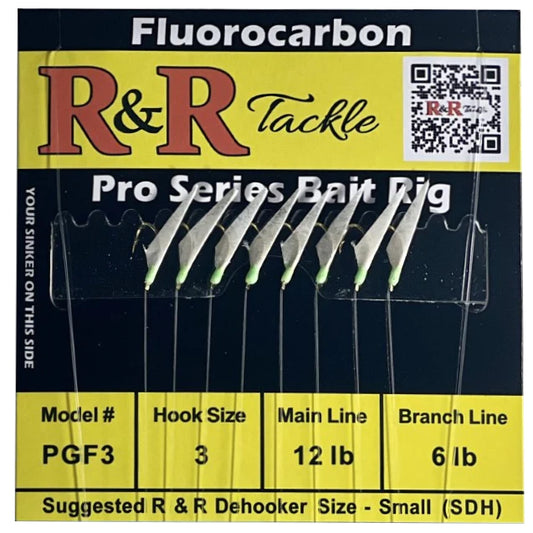 R&R Tackle - PGF3 FLUOROCARBON BAIT RIGS- 8 (SIZE 3) GOLD HOOKS WITH FISH SKIN & GREEN HEADS
