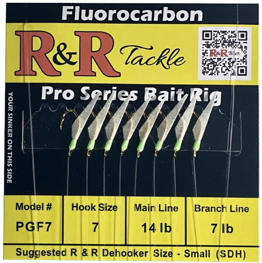 R&R Tackle - PGF7 FLUOROCARBON BAIT RIGS- 8 (SIZE 7) GOLD HOOKS WITH FISH SKIN & GREEN HEADS