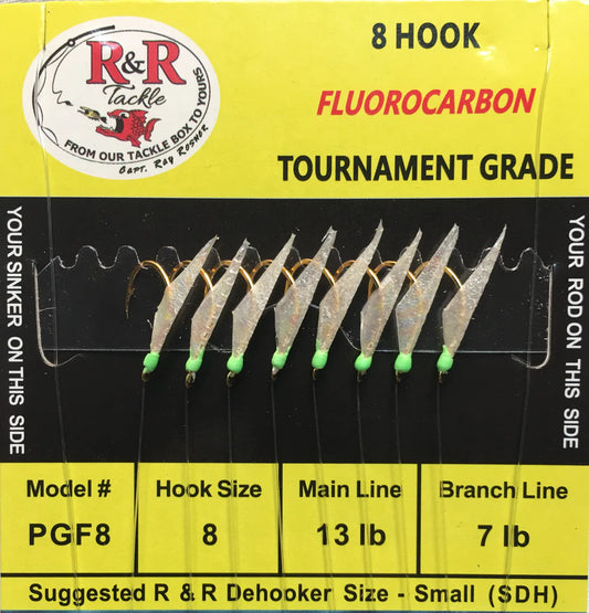 R&R Tackle - PGF8 FLUOROCARBON BAIT RIGS- 8 (SIZE 8) GOLD HOOKS WITH FISH SKIN & GREEN HEADS