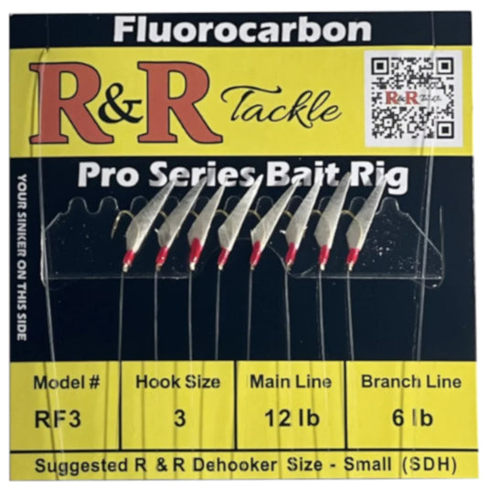 R&R Tackle - RF3 BAIT RIGS - 8 (SIZE 3) HOOKS WITH FISH SKIN & RED HEADS