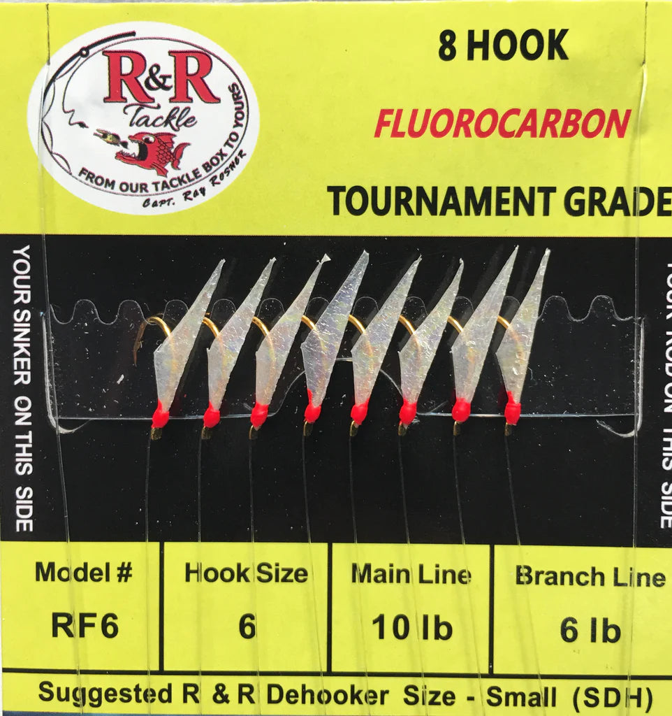 R&R Tackle - RF6 BAIT RIGS - 8 (SIZE 6) HOOKS WITH FISH SKIN & RED HEADS