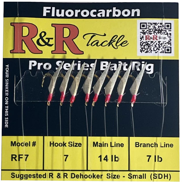 R&R Tackle - RF7 BAIT RIGS - 8 (SIZE 7) HOOKS WITH FISH SKIN & RED HEADS