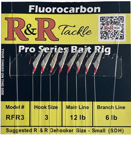 R&R Tackle - RFR3 BAIT RIGS - 8 (SIZE 3) RED HOOKS WITH FISH SKIN & RED HEADS