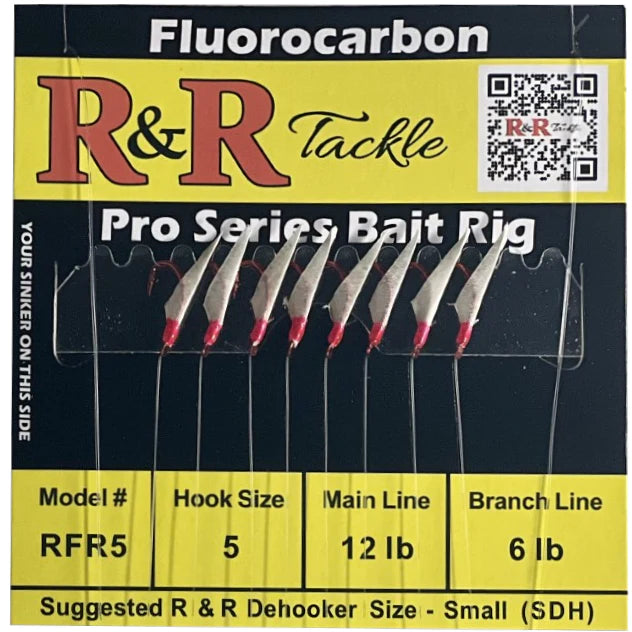 R&R Tackle - RFR5 BAIT RIGS - 8 (SIZE 5) RED HOOKS WITH FISH SKIN & RED HEADS