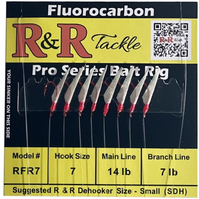 R&R Tackle - RFR7 BAIT RIGS - 8 (SIZE 7) RED HOOKS WITH FISH SKIN & RED HEADS